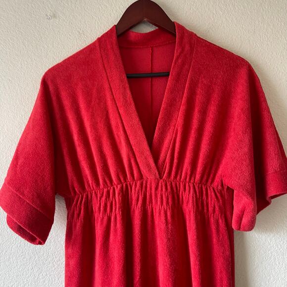 Vintage 70s red towel terry cloth midi dress size‎ small - Picture 2 of 4
